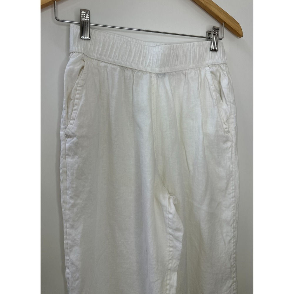 Tahari 100% Linen Wide Leg Crop Ankle Pants Elastic Waist Pockets White Small - Picture 3 of 12